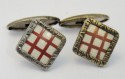 Boutons de manchette 1900 en celluloïd blanc et rouge