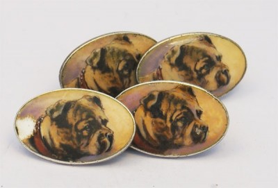 Boutons de manchette chiens en argent 1900