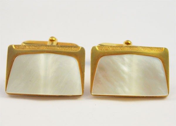 Boutons De Manchette Anciens – Plaqué Or Et Nacre, Style Vintage
