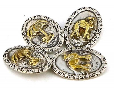 Boutons de manchette argent massis anciens à palmier et dromadaire