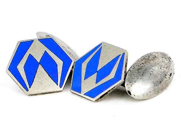 Paire De Boutons De Manchette Art Déco - Métal Argenté - Vintage - Occasion